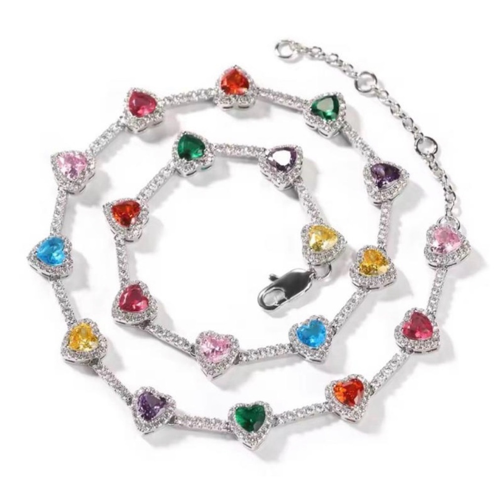 Multicolor Heart Gemstone Tennis Necklace - Women Jewelry - Picture 3 of 3